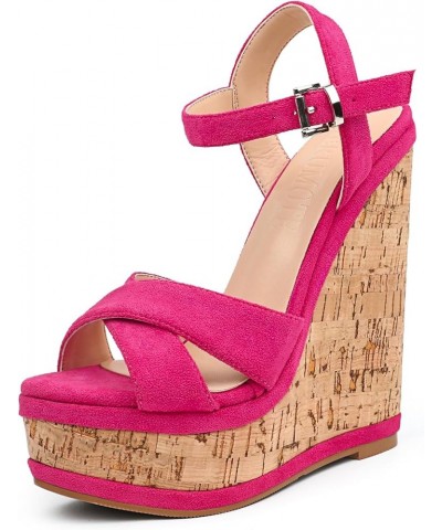 Women's Fashion Platform Wedge Sandals Heeled Buckle Shoes For Summer Rose Suede $26.99 Sandals