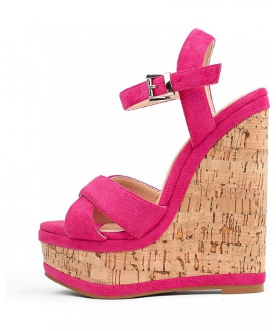 Women's Fashion Platform Wedge Sandals Heeled Buckle Shoes For Summer Rose Suede $26.99 Sandals