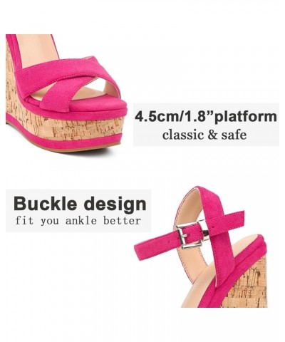 Women's Fashion Platform Wedge Sandals Heeled Buckle Shoes For Summer Rose Suede $26.99 Sandals