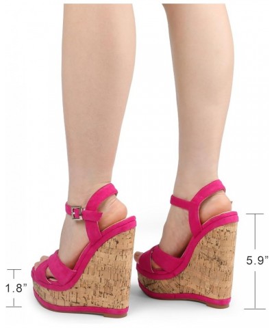 Women's Fashion Platform Wedge Sandals Heeled Buckle Shoes For Summer Rose Suede $26.99 Sandals