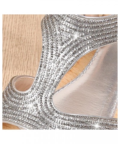 New Women's Design With Sloping Heel Sandals And T Shaped Rhinestones For Fashion Womens Comfy Sports Knit Sandals Silver $18...