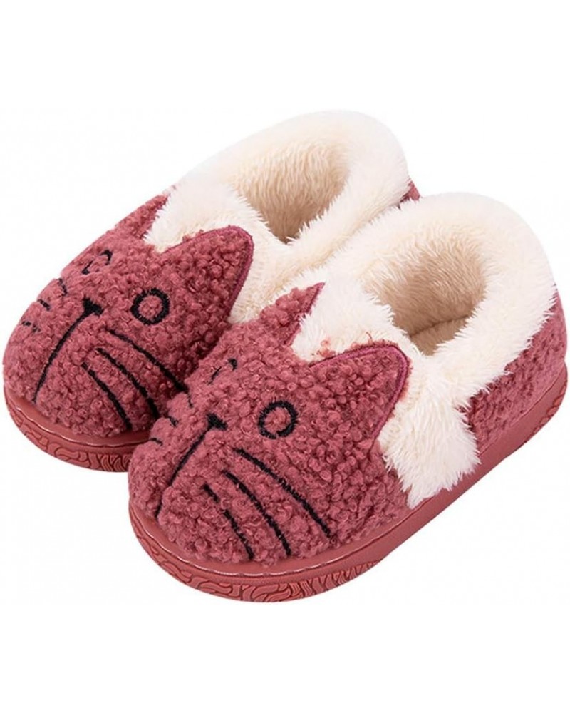 Adults/Kids Cute Cat Animal Shoes Fleece Warm Boot Shoes Memory Foam Lightweight Slippers Purplish Red $11.79 Slippers