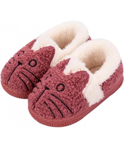 Adults/Kids Cute Cat Animal Shoes Fleece Warm Boot Shoes Memory Foam Lightweight Slippers Purplish Red $11.79 Slippers