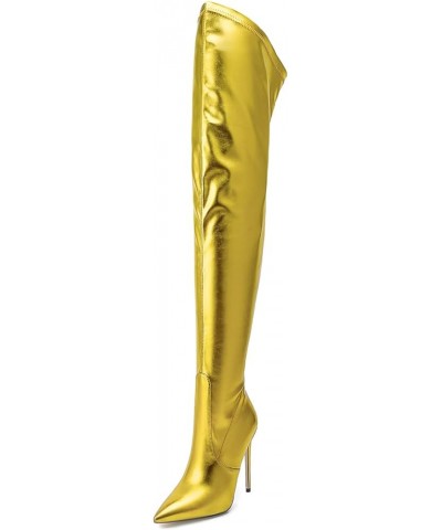 Women Super High Stiletto Heel Metallic Sparkle Sexy Long Boots Gold $37.12 Boots