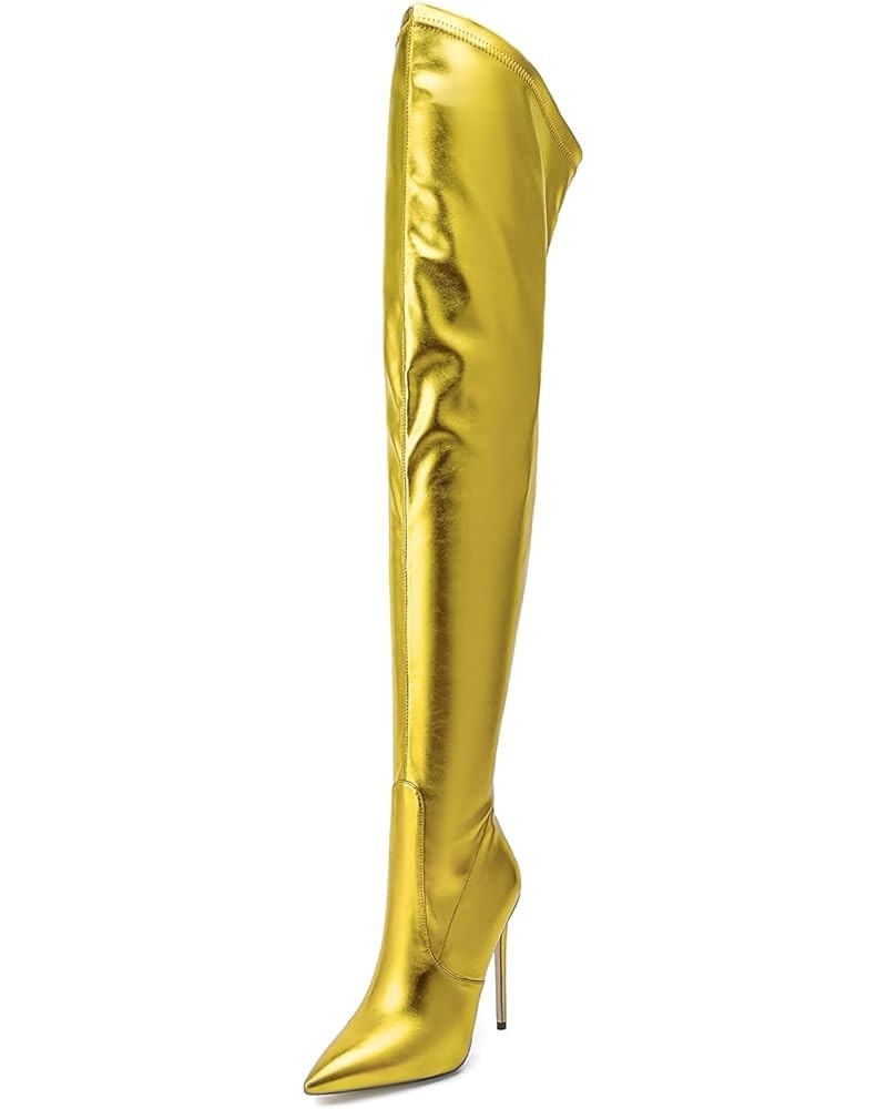 Women Super High Stiletto Heel Metallic Sparkle Sexy Long Boots Gold $37.12 Boots