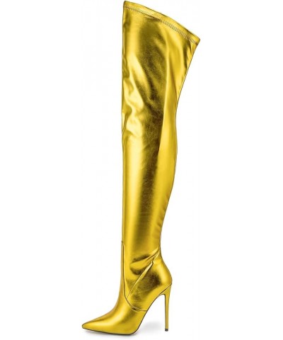 Women Super High Stiletto Heel Metallic Sparkle Sexy Long Boots Gold $37.12 Boots