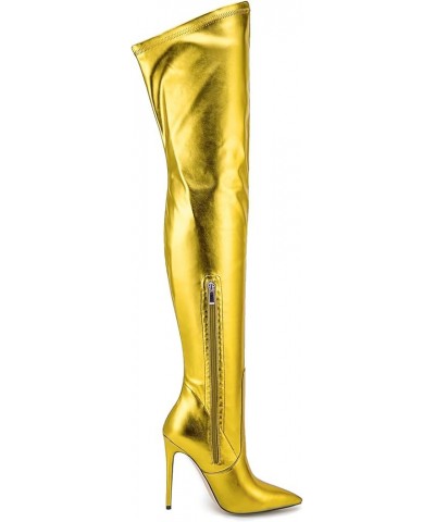 Women Super High Stiletto Heel Metallic Sparkle Sexy Long Boots Gold $37.12 Boots