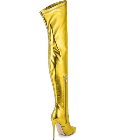 Women Super High Stiletto Heel Metallic Sparkle Sexy Long Boots Gold $37.12 Boots