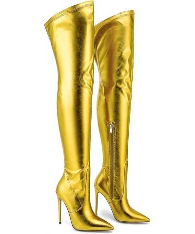 Women Super High Stiletto Heel Metallic Sparkle Sexy Long Boots Gold $37.12 Boots