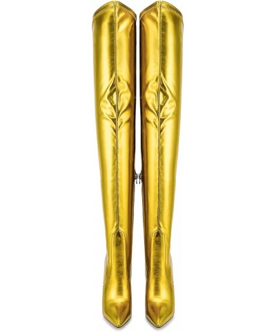 Women Super High Stiletto Heel Metallic Sparkle Sexy Long Boots Gold $37.12 Boots