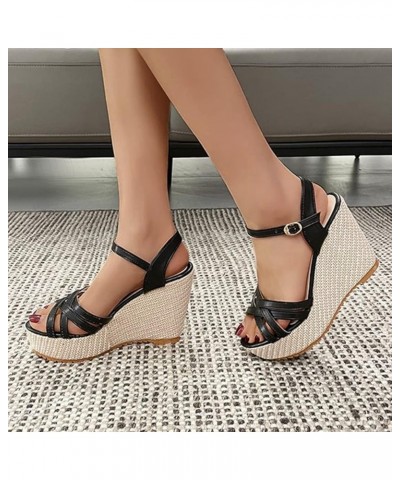 open toe flats womens black sandals orthopedic sandalsplatform wedge sandals for women summer sandal Z 13-black $22.99 Sandals