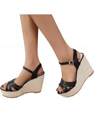 open toe flats womens black sandals orthopedic sandalsplatform wedge sandals for women summer sandal Z 13-black $22.99 Sandals