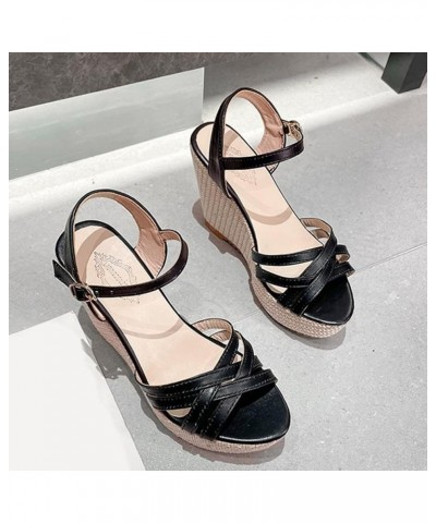 open toe flats womens black sandals orthopedic sandalsplatform wedge sandals for women summer sandal Z 13-black $22.99 Sandals