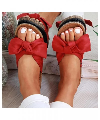 Women's Sandals,Women's Casual Dressy Summer Bow Knot Slip On Flat Sandals Open Toe Beach Flip Flop Shoes Red $16.18 Sandals