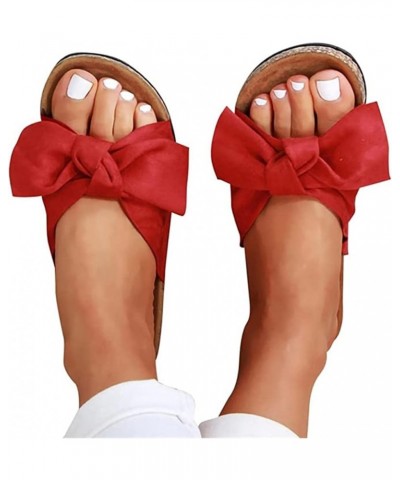 Women's Sandals,Women's Casual Dressy Summer Bow Knot Slip On Flat Sandals Open Toe Beach Flip Flop Shoes Red $16.18 Sandals