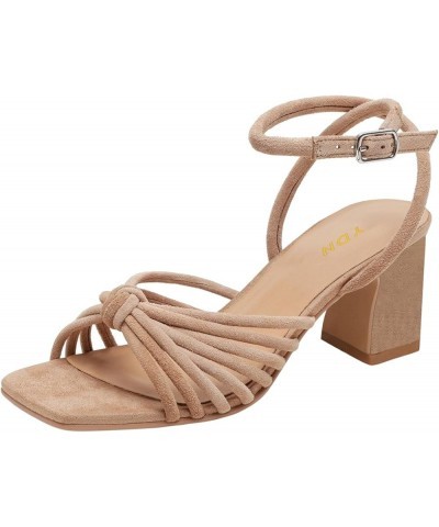 Women Dressy Knot Sandals Square Open Toe Ankle Strap Buckle Block Mid Heels Shoes Business Daily Size 4-15 US Beige $47.41 S...