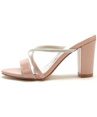 Chunky Sandals for Women,Slip On with High Heel PU Rhinestones Open Toe Wedding Heels for Women Pink $28.80 Sandals