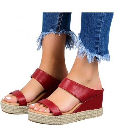 Wedge Sandals For Women Open Toe Platform Sandals Slingback Summer Women's Sandals Dressy Sandals 10 Red $14.82 Sandals