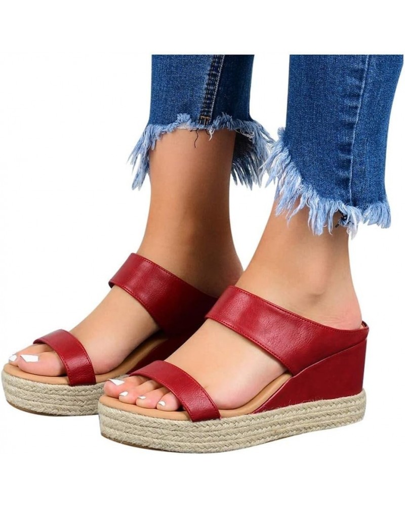 Wedge Sandals For Women Open Toe Platform Sandals Slingback Summer Women's Sandals Dressy Sandals 10 Red $14.82 Sandals