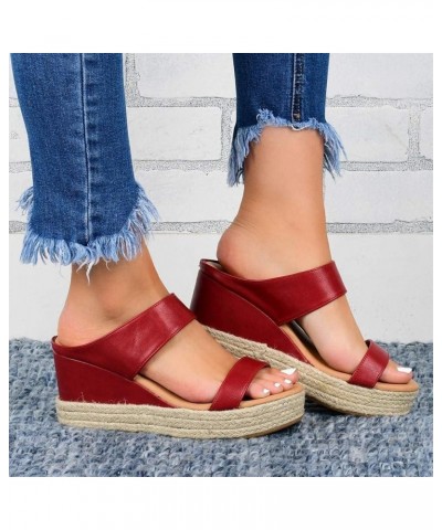 Wedge Sandals For Women Open Toe Platform Sandals Slingback Summer Women's Sandals Dressy Sandals 10 Red $14.82 Sandals