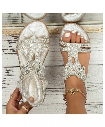 Sandals for Women 2024, Summer Boho Sandals for Women 2024 Crystal Open Toe Low Wedge Sandals with Elastic Strap Silver $16.4...