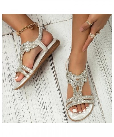 Sandals for Women 2024, Summer Boho Sandals for Women 2024 Crystal Open Toe Low Wedge Sandals with Elastic Strap Silver $16.4...