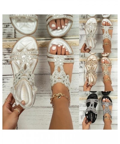 Sandals for Women 2024, Summer Boho Sandals for Women 2024 Crystal Open Toe Low Wedge Sandals with Elastic Strap Silver $16.4...