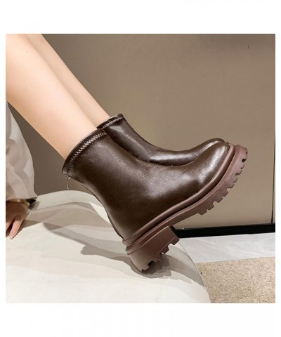 Women's Chunky Platform Fashion Boots Mid Calf Boots Square Toe Pull-on Ankle Booties Round Toe Zipper Boots Shoes Brown $22....