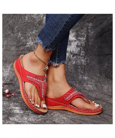 Women Summer Wedge Sandals Ladies Sparkly Rhinestone Platform Flip Flops Thongs Comfort Clip Toe Beach Sandals Mule Clogs Sho...