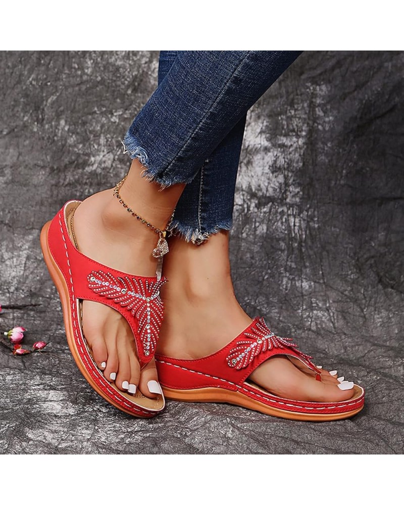 Women Summer Wedge Sandals Ladies Sparkly Rhinestone Platform Flip Flops Thongs Comfort Clip Toe Beach Sandals Mule Clogs Sho...