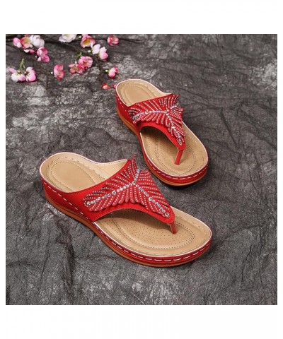 Women Summer Wedge Sandals Ladies Sparkly Rhinestone Platform Flip Flops Thongs Comfort Clip Toe Beach Sandals Mule Clogs Sho...