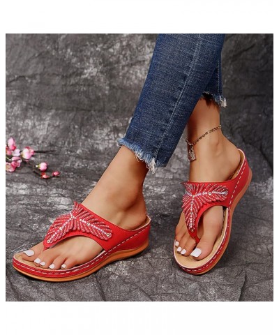 Women Summer Wedge Sandals Ladies Sparkly Rhinestone Platform Flip Flops Thongs Comfort Clip Toe Beach Sandals Mule Clogs Sho...