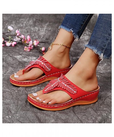 Women Summer Wedge Sandals Ladies Sparkly Rhinestone Platform Flip Flops Thongs Comfort Clip Toe Beach Sandals Mule Clogs Sho...