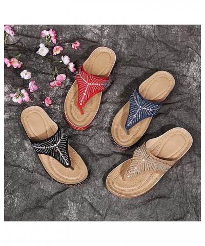 Women Summer Wedge Sandals Ladies Sparkly Rhinestone Platform Flip Flops Thongs Comfort Clip Toe Beach Sandals Mule Clogs Sho...