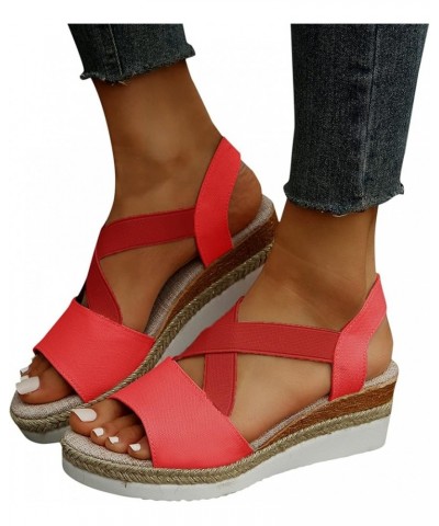 Sandals Womens Dressy Womens Dress Sandals Women's Open Toe Buckle Ankle Strap Summer Platform Wedge Sandals Red $18.80 Outdo...