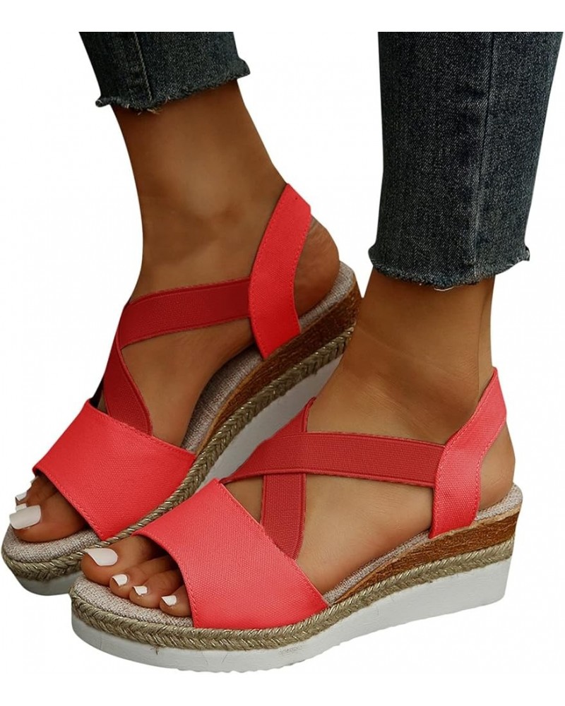 Sandals Womens Dressy Womens Dress Sandals Women's Open Toe Buckle Ankle Strap Summer Platform Wedge Sandals Red $18.80 Outdo...