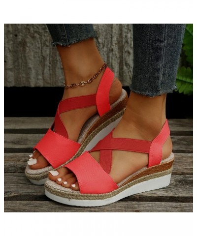 Sandals Womens Dressy Womens Dress Sandals Women's Open Toe Buckle Ankle Strap Summer Platform Wedge Sandals Red $18.80 Outdo...