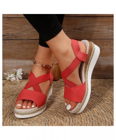 Sandals Womens Dressy Womens Dress Sandals Women's Open Toe Buckle Ankle Strap Summer Platform Wedge Sandals Red $18.80 Outdo...