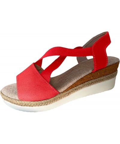 Sandals Womens Dressy Womens Dress Sandals Women's Open Toe Buckle Ankle Strap Summer Platform Wedge Sandals Red $18.80 Outdo...