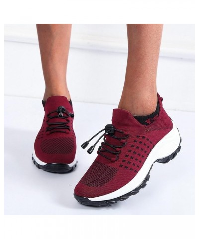 Large Size High Elastic Breathable Shoes for Women Trendy Lightweight Border Socks Shoes Casual Women Shoes for Work Red $12....