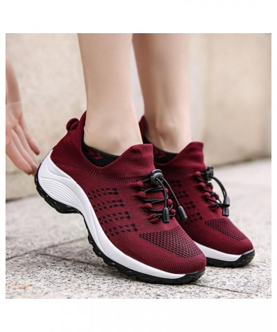 Large Size High Elastic Breathable Shoes for Women Trendy Lightweight Border Socks Shoes Casual Women Shoes for Work Red $12....