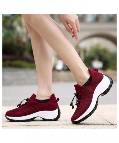 Large Size High Elastic Breathable Shoes for Women Trendy Lightweight Border Socks Shoes Casual Women Shoes for Work Red $12....