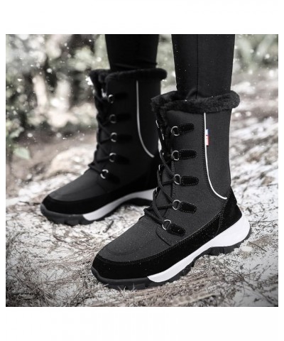 Fashion Winter Women Snow Boots Mid Tube Flat Non Slip Round Toe Lace Up Solid Tote Winter Boots for Women Black $27.71 Outdo...