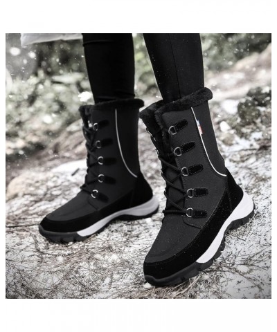 Fashion Winter Women Snow Boots Mid Tube Flat Non Slip Round Toe Lace Up Solid Tote Winter Boots for Women Black $27.71 Outdo...