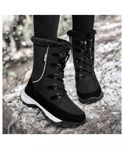 Fashion Winter Women Snow Boots Mid Tube Flat Non Slip Round Toe Lace Up Solid Tote Winter Boots for Women Black $27.71 Outdo...