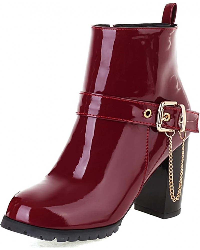 Patent Chelsea Women Block Heels Winter Fashion Ankle Boots Claret $31.17 Boots