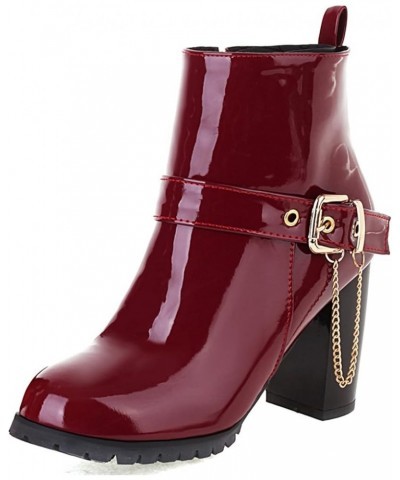 Patent Chelsea Women Block Heels Winter Fashion Ankle Boots Claret $31.17 Boots