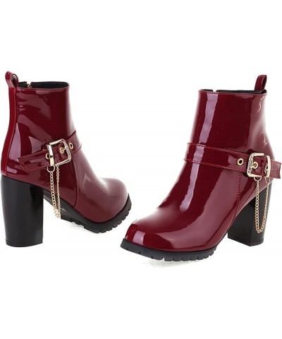 Patent Chelsea Women Block Heels Winter Fashion Ankle Boots Claret $31.17 Boots