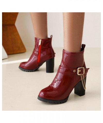 Patent Chelsea Women Block Heels Winter Fashion Ankle Boots Claret $31.17 Boots