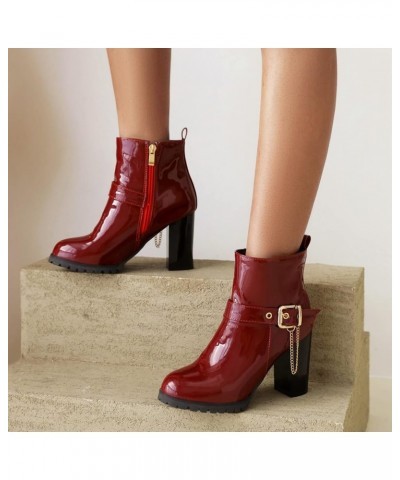 Patent Chelsea Women Block Heels Winter Fashion Ankle Boots Claret $31.17 Boots